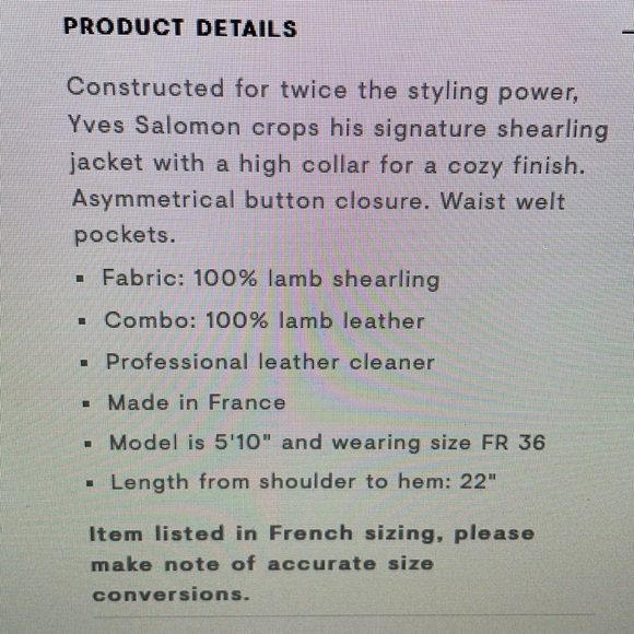 NWT Yves Saloman leather and shearling reversible jacket. - Picture 10 of 15